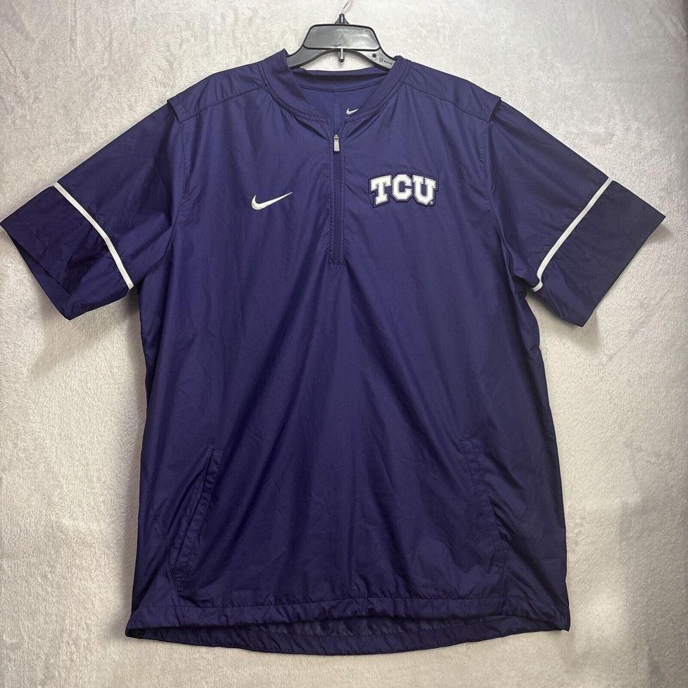 NIKE TCU HORNED FROGS Men's Purple Short Sleeve Pullover Windbreaker Size XL